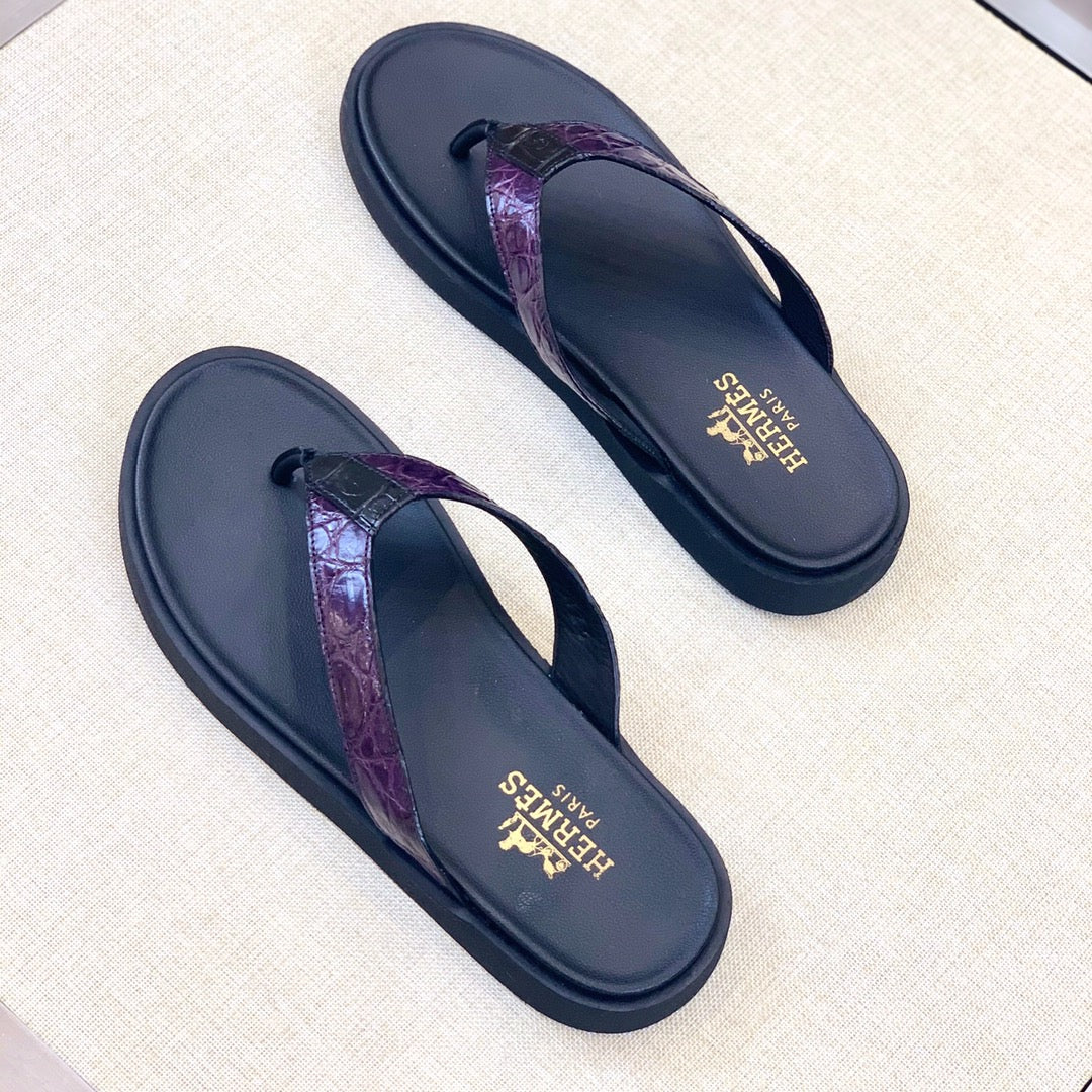 HM Men's Thong Sandals Purple Rubber Sheepskin 561663