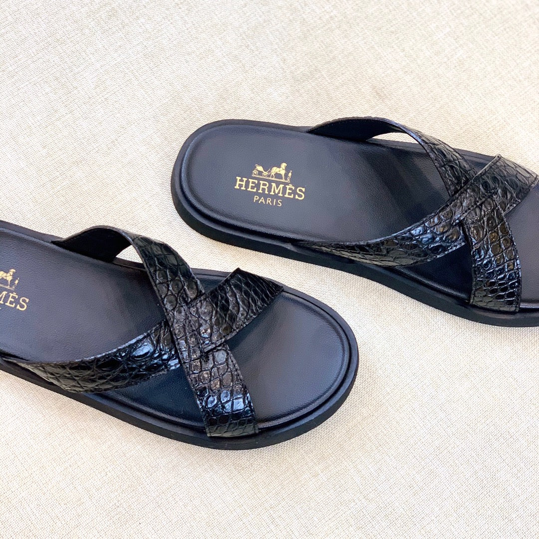 HM Men's "X" Slide Black Rubber Sheepskin 561672