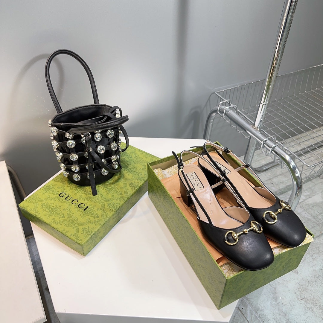 horsebit slingbacks pump 55mm black calfskin