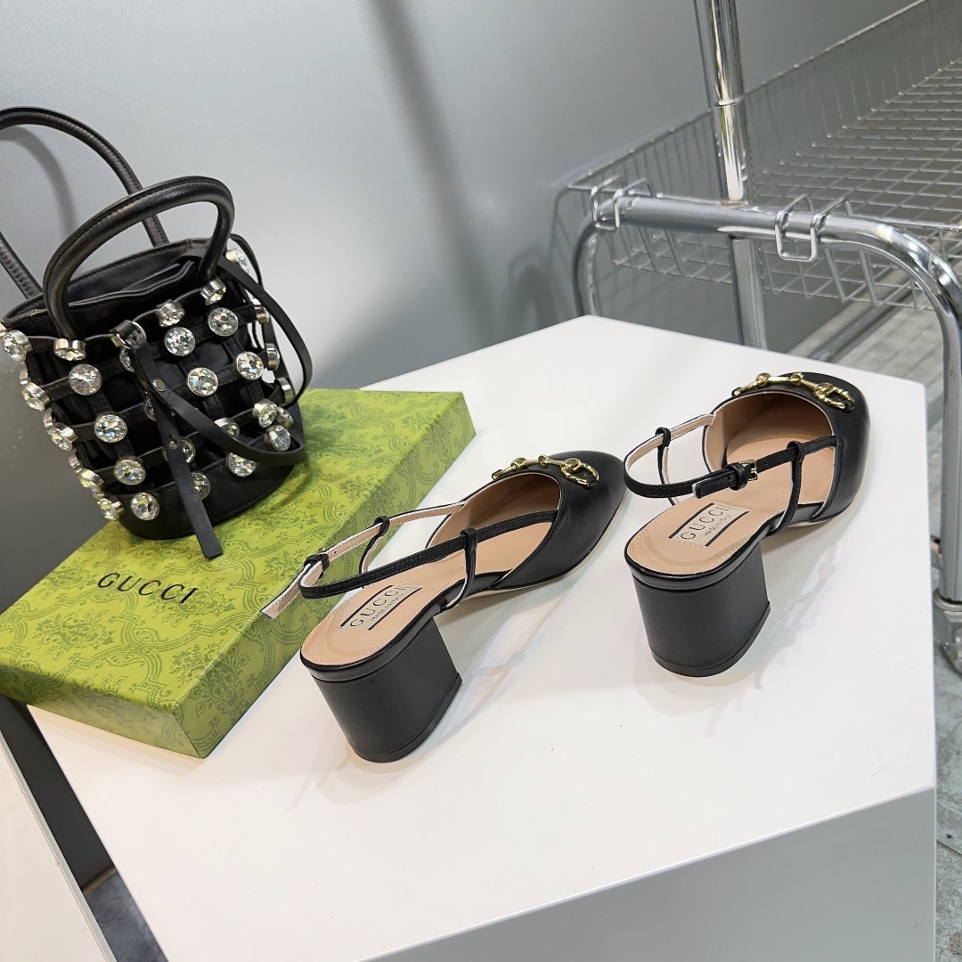 horsebit slingbacks pump 55mm black calfskin