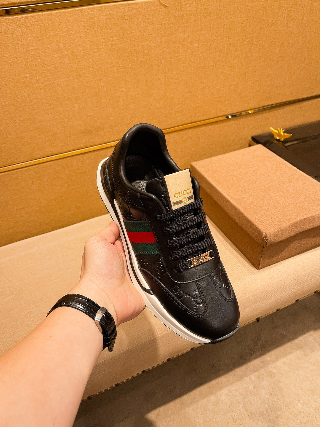 GG Men's ACE Sneaker Black Cowhide 108038