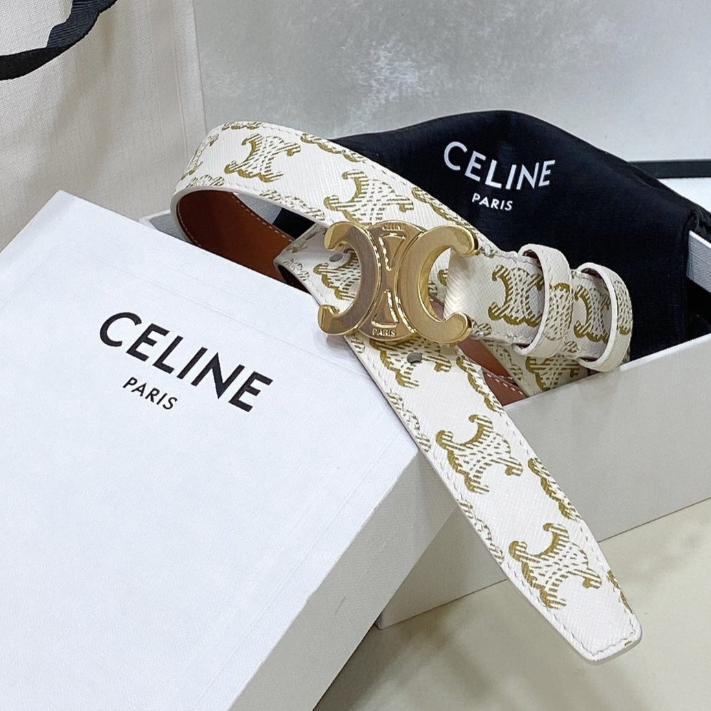 CEL Medium Triomphe Belt in Taurillon Monogram White Leather 175193
