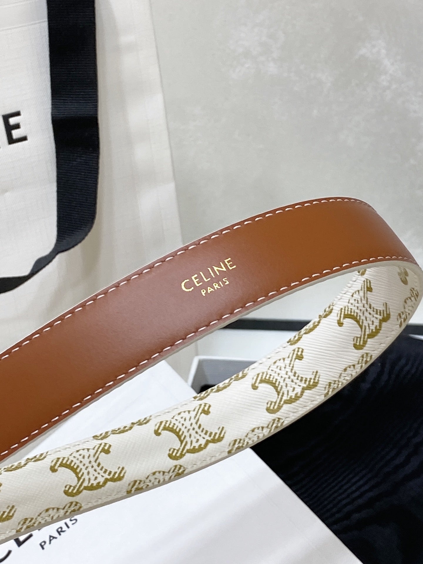 CEL Medium Triomphe Belt in Taurillon Monogram White Leather 175193