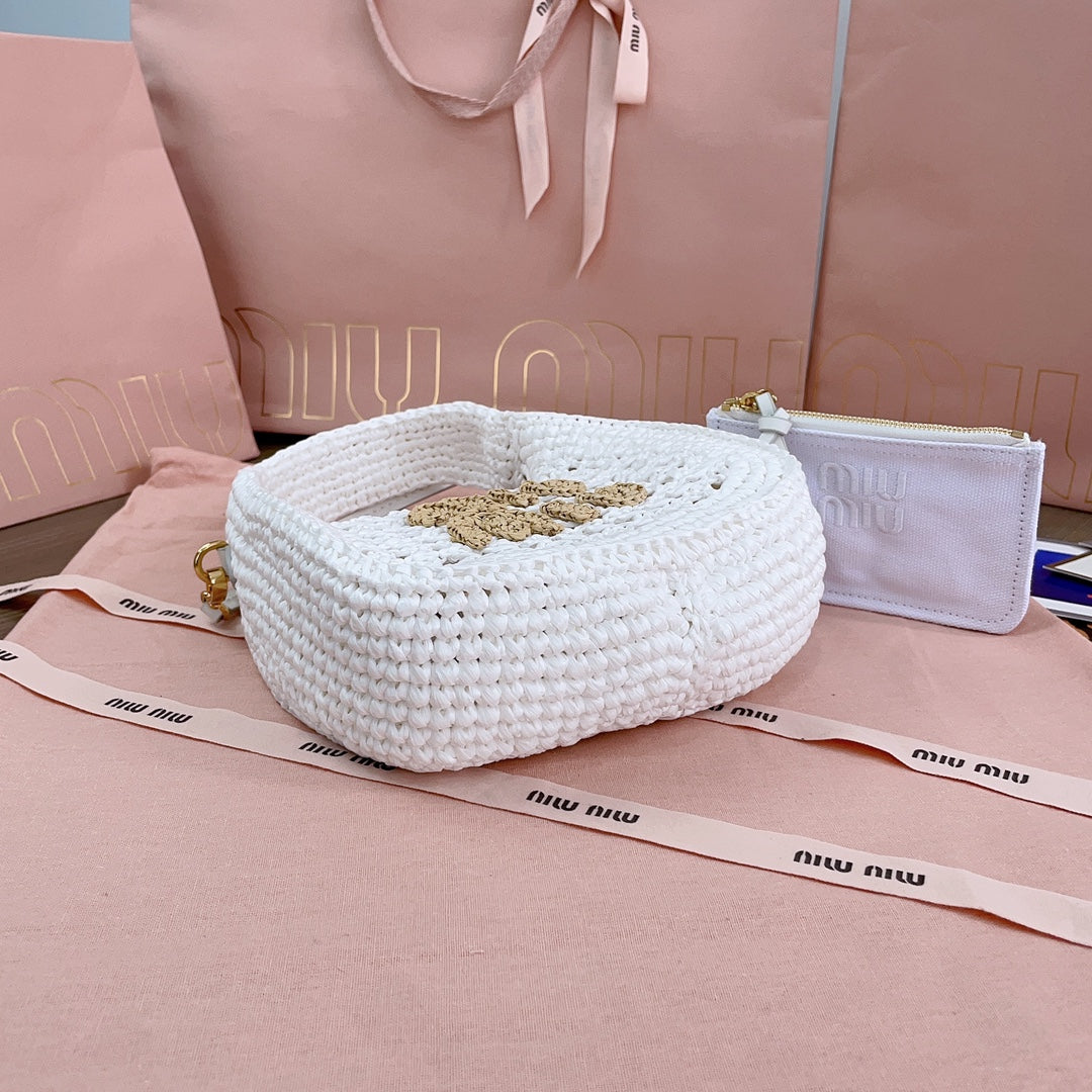 miu wander hobo bag 20cm white woven fabric