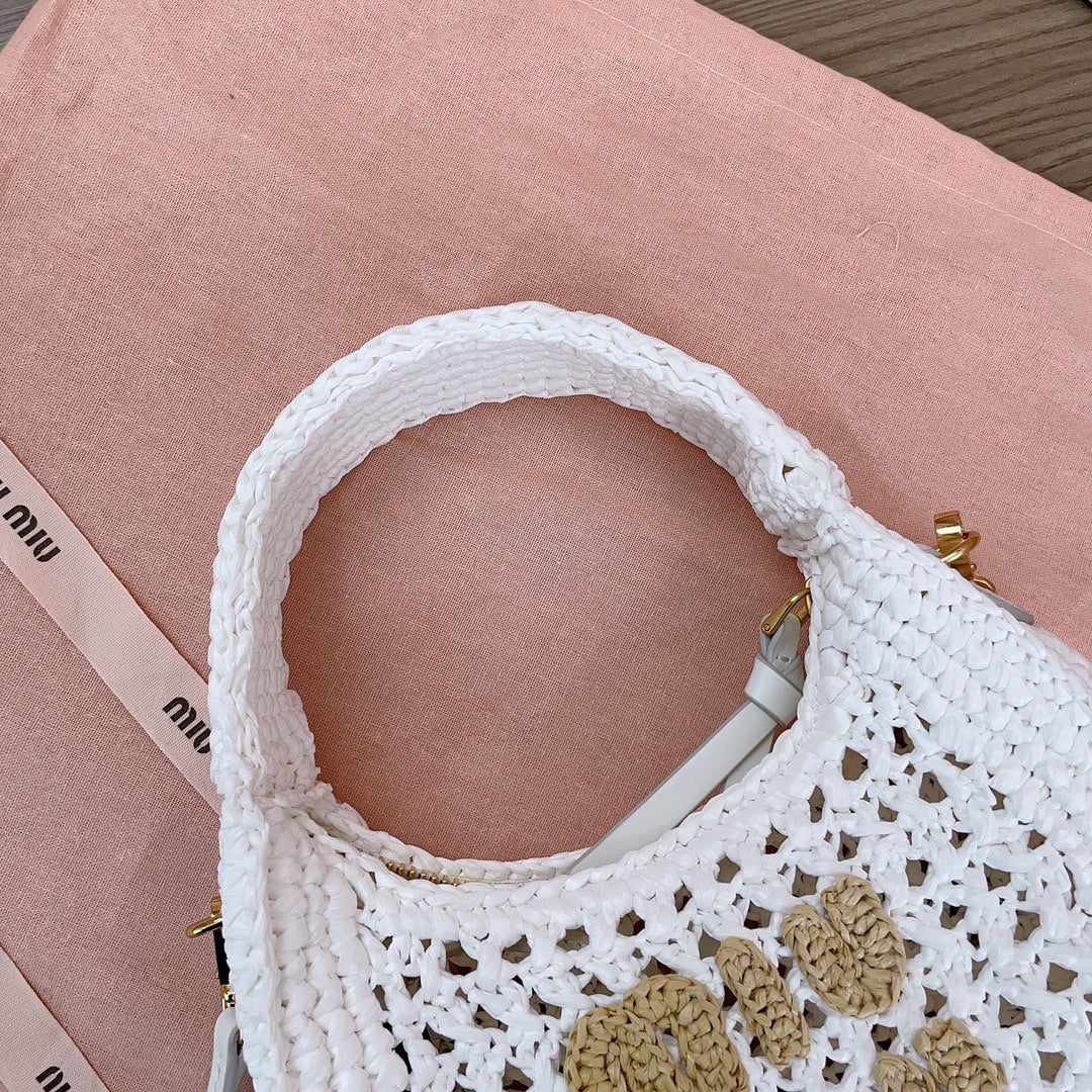 miu wander hobo bag 20cm white woven fabric