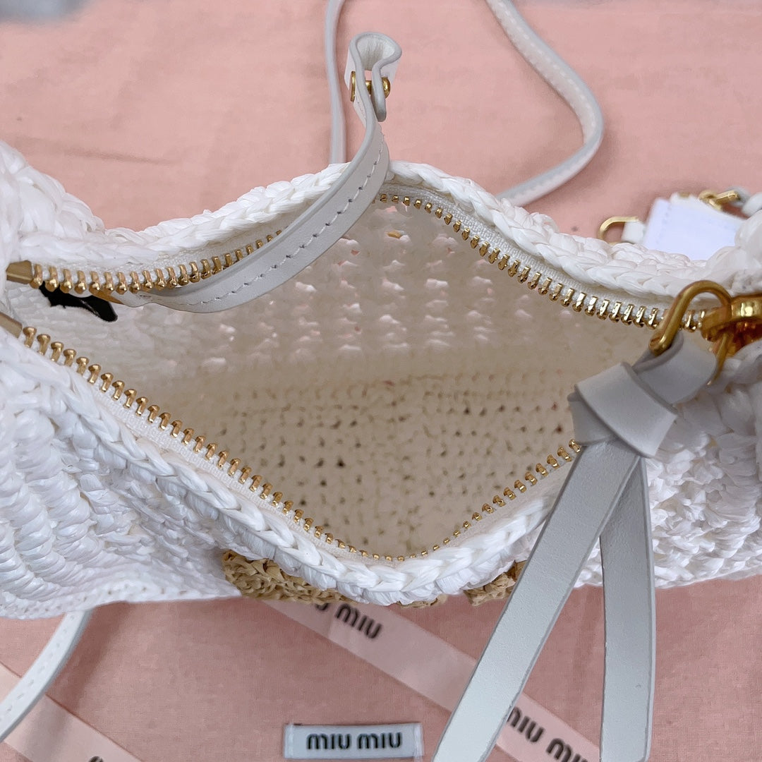 miu wander hobo bag 20cm white woven fabric