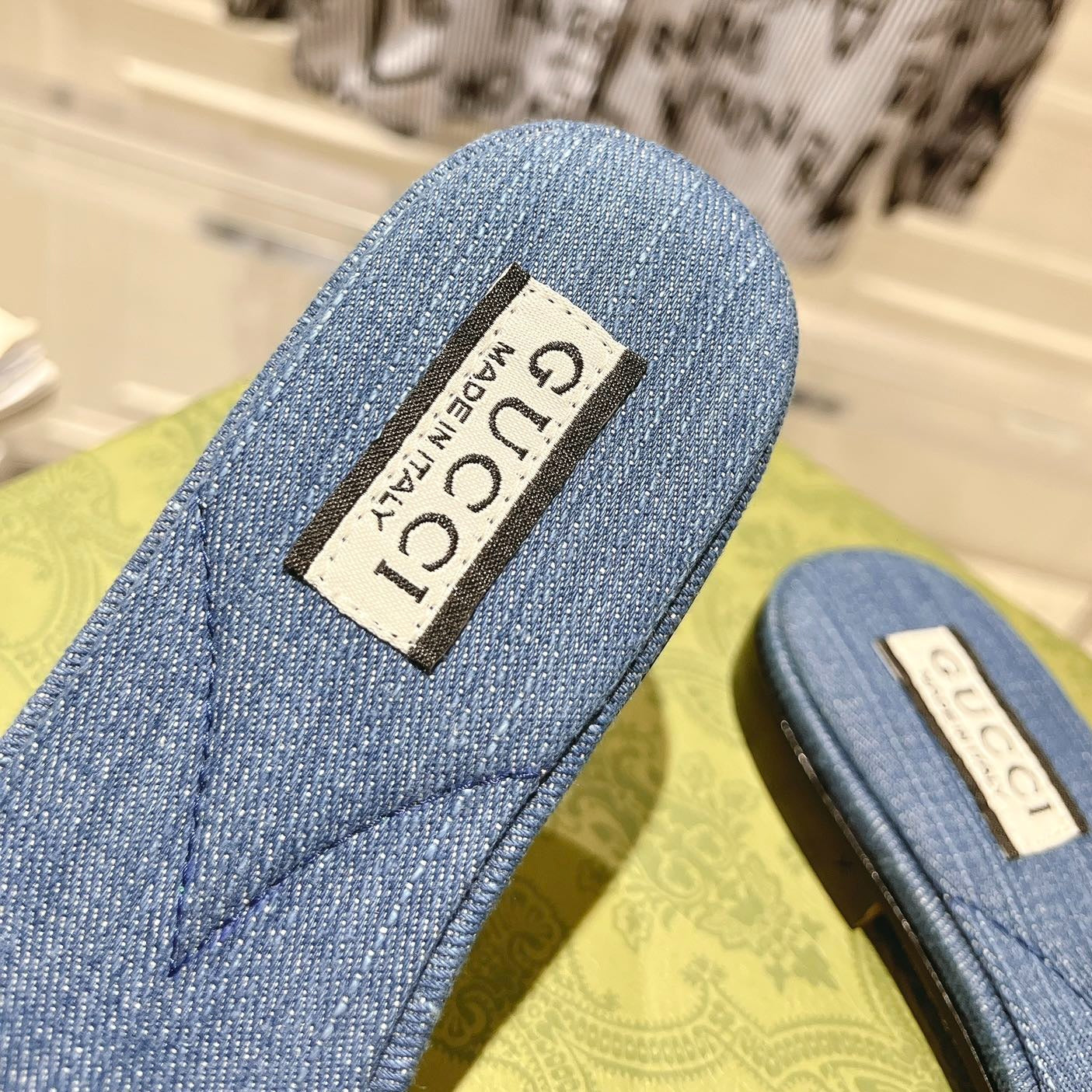 GG  Interlocking double G hollow slippers Neon Blue