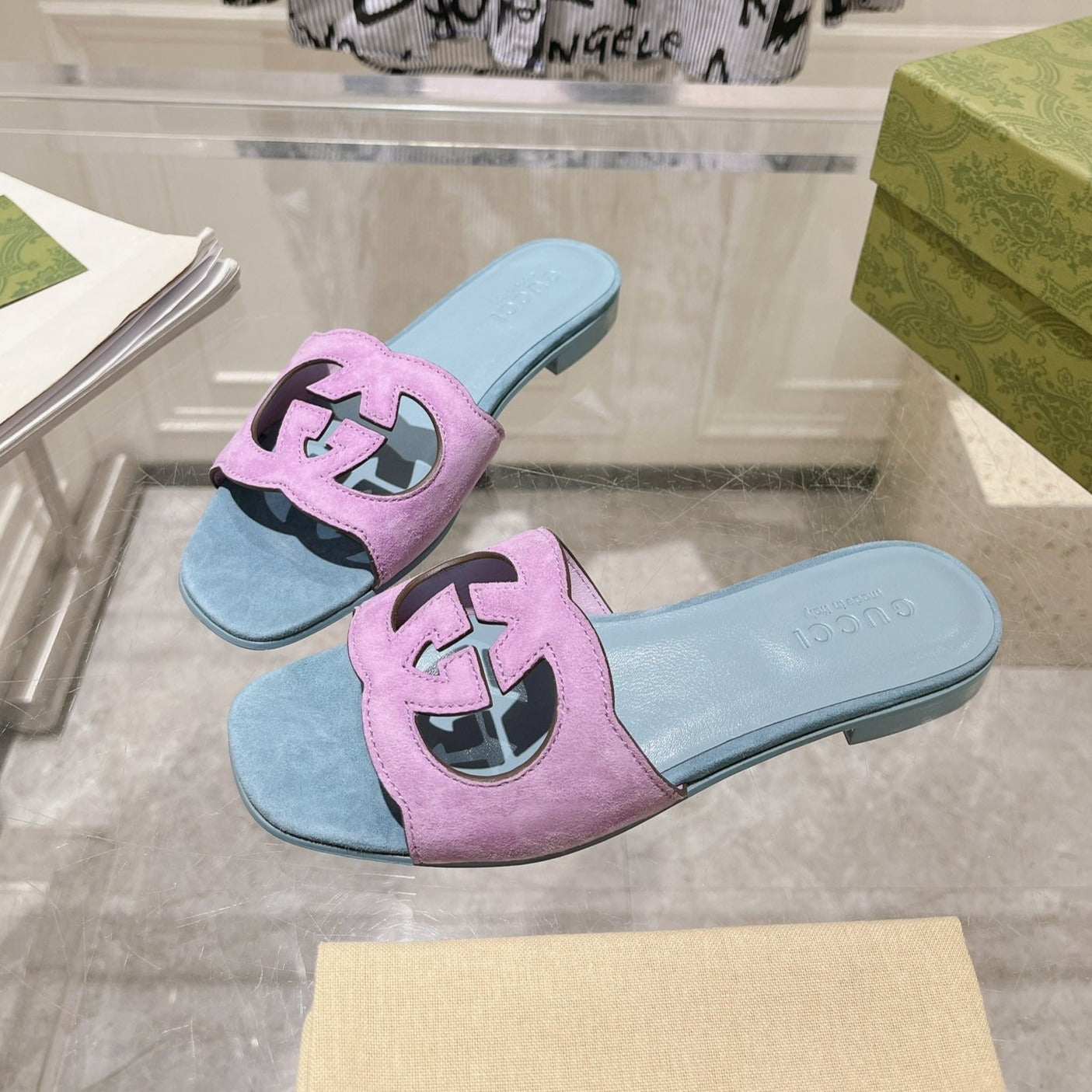 GG  Interlocking double G hollow slippers Orchid Purple Blue