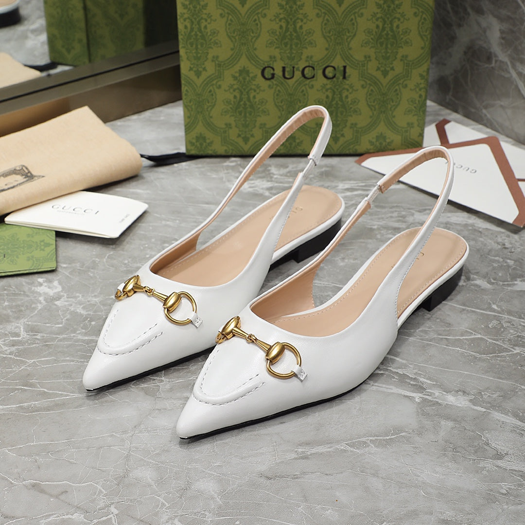 GG Slingback Flat Sandals white