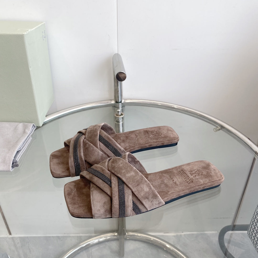 brunello dark brown suede cross sandal
