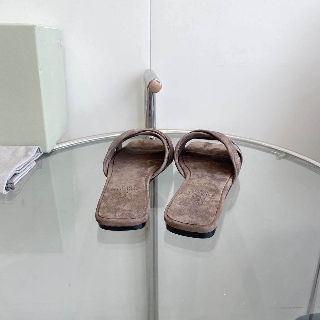 brunello dark brown suede cross sandal