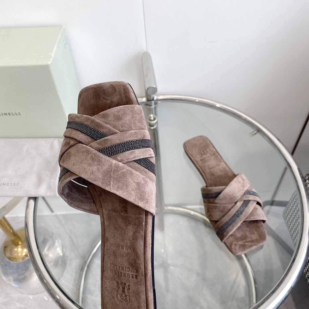 brunello dark brown suede cross sandal