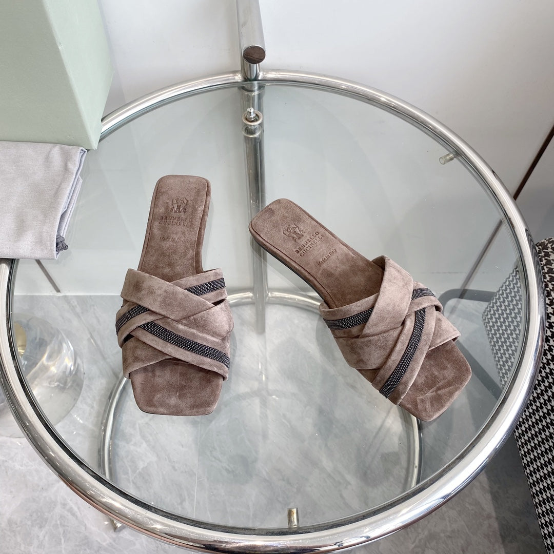 brunello dark brown suede cross sandal