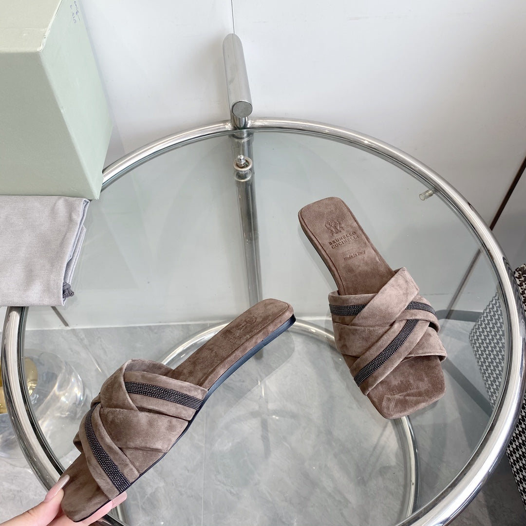 brunello dark brown suede cross sandal