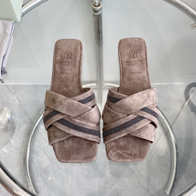 brunello dark brown suede cross sandal