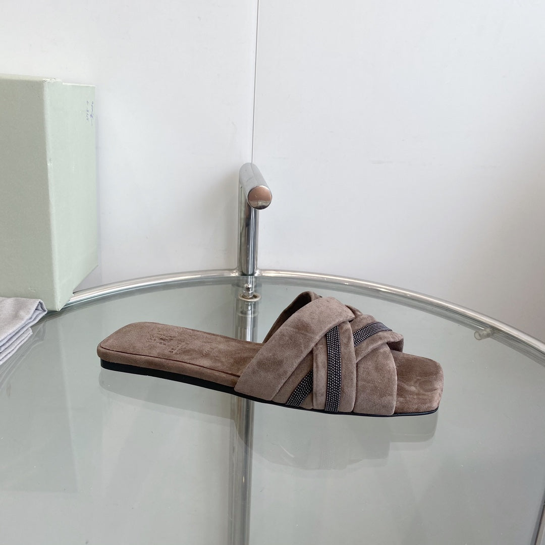 brunello dark brown suede cross sandal