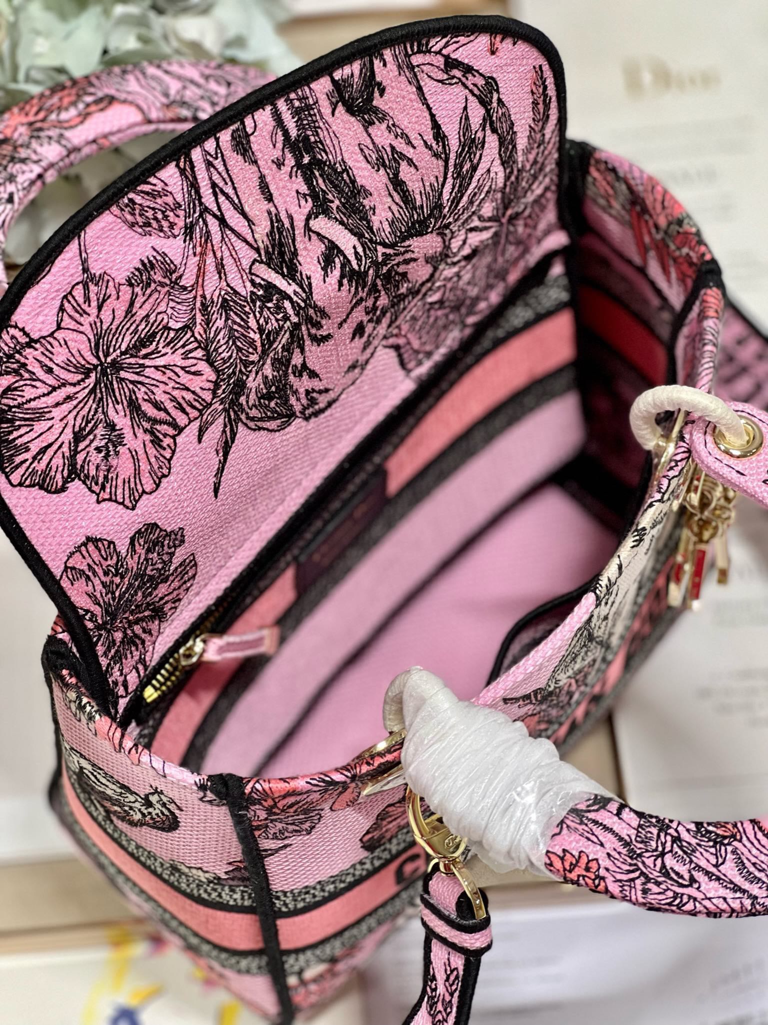 CD Elephant Pink 24 Lady Dior Bag Canvas 336676