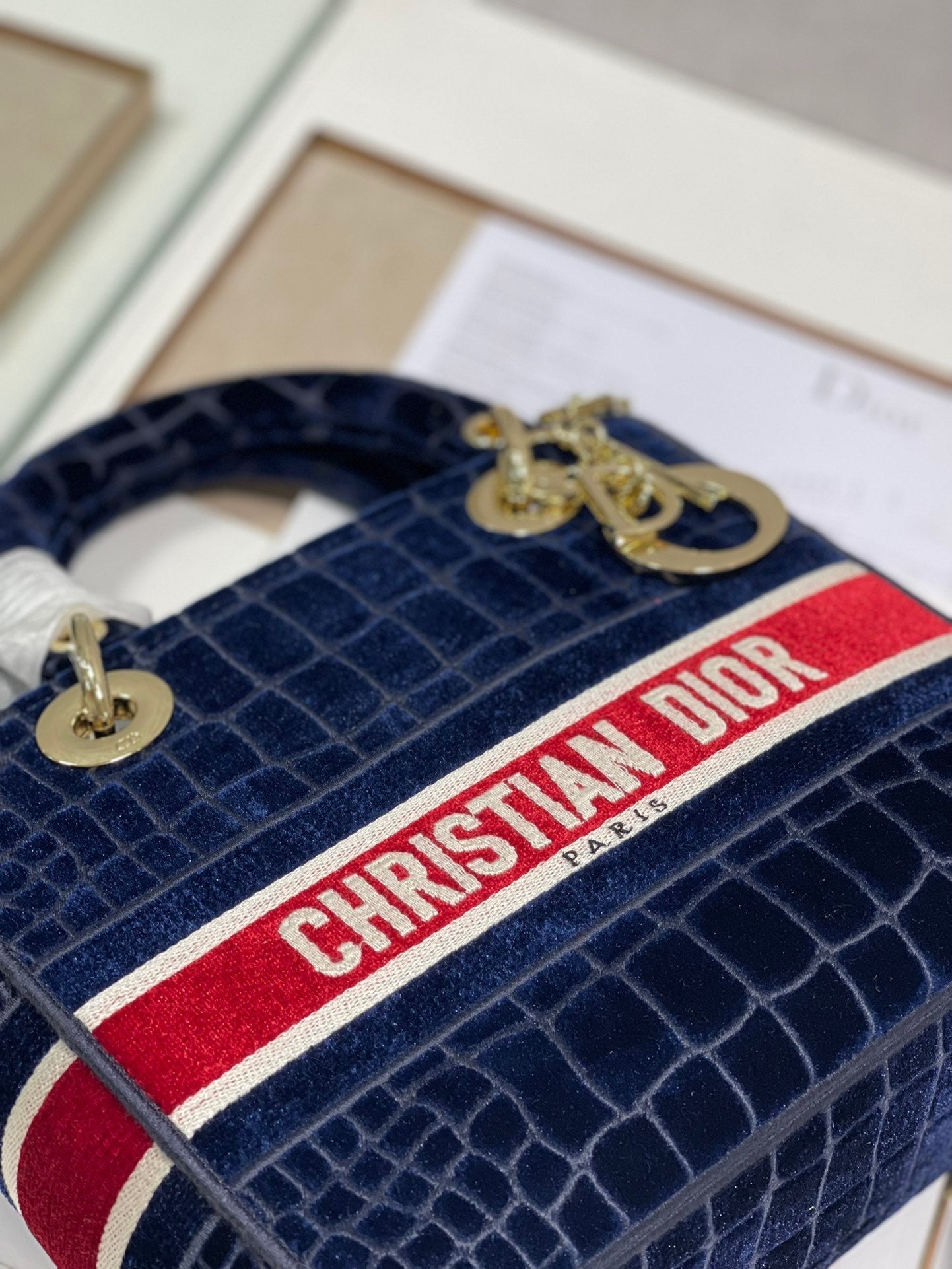 CD Velvet Crocodile Pattern 24 Lady Dior Bag Canvas 336657