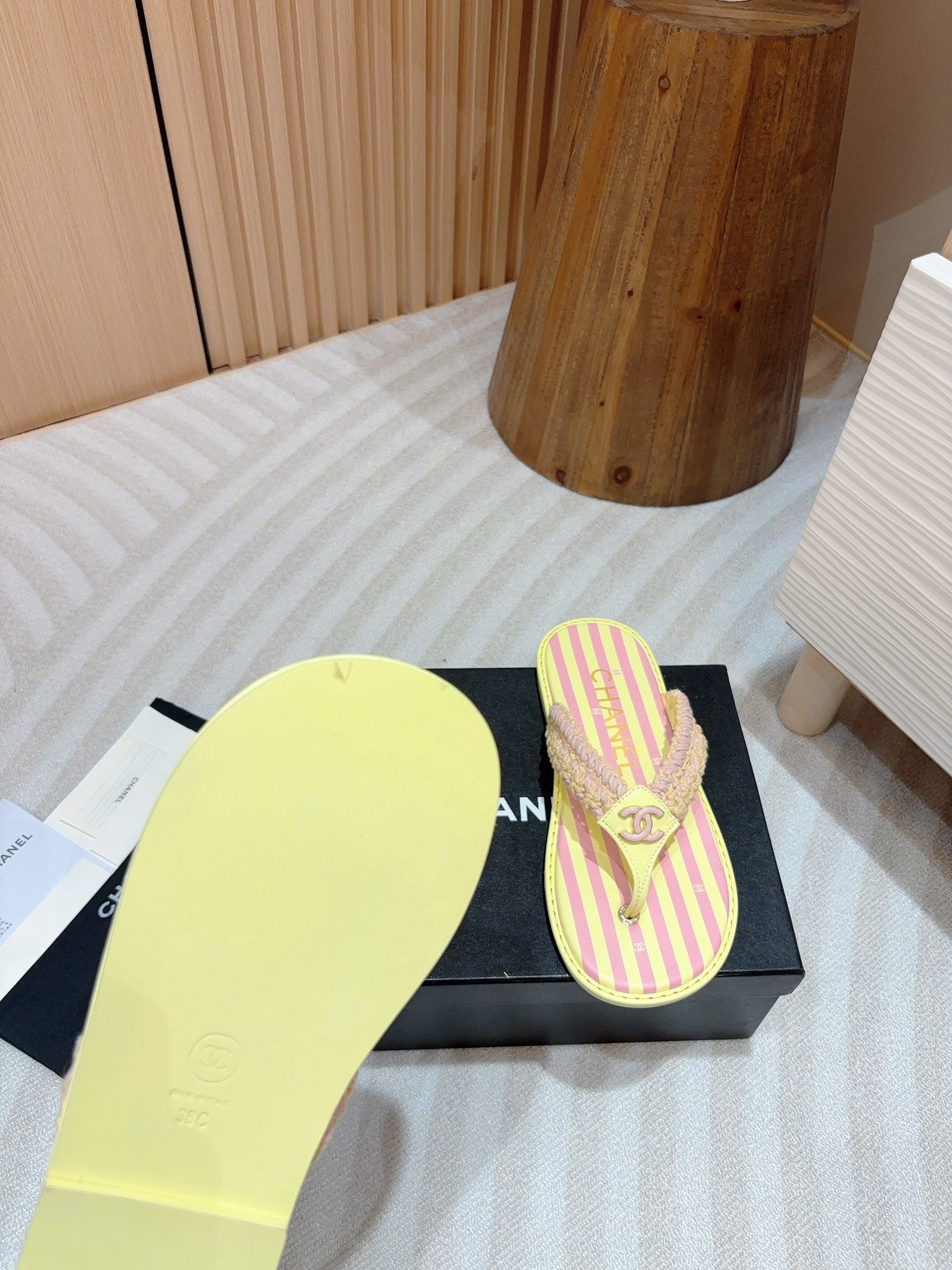 CC WOVEN FLIP FLOP YELLOW MIX PINK SHEEPSKIN