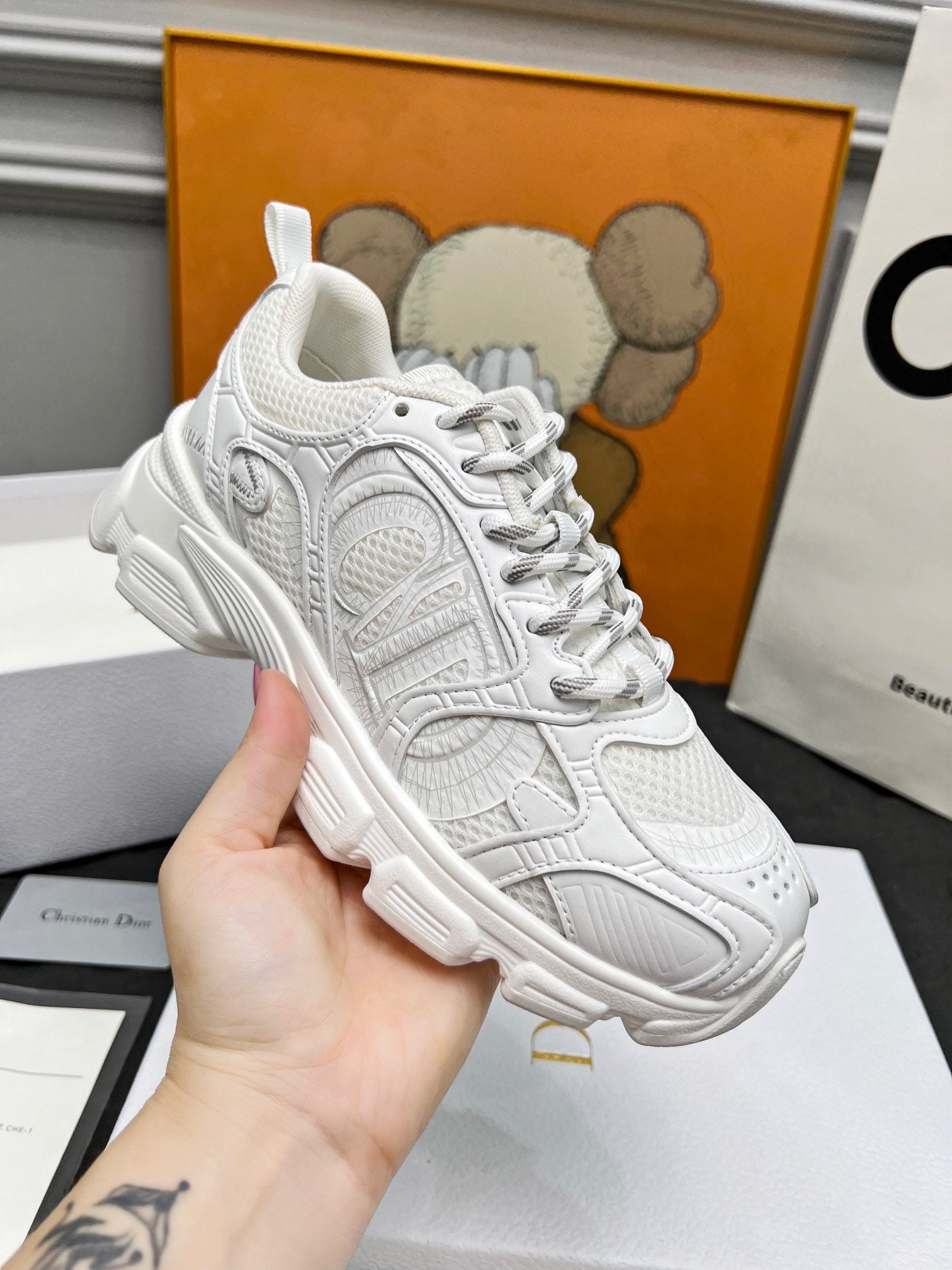 CD Chrono Sneaker White Mesh Fabric And Calfskin