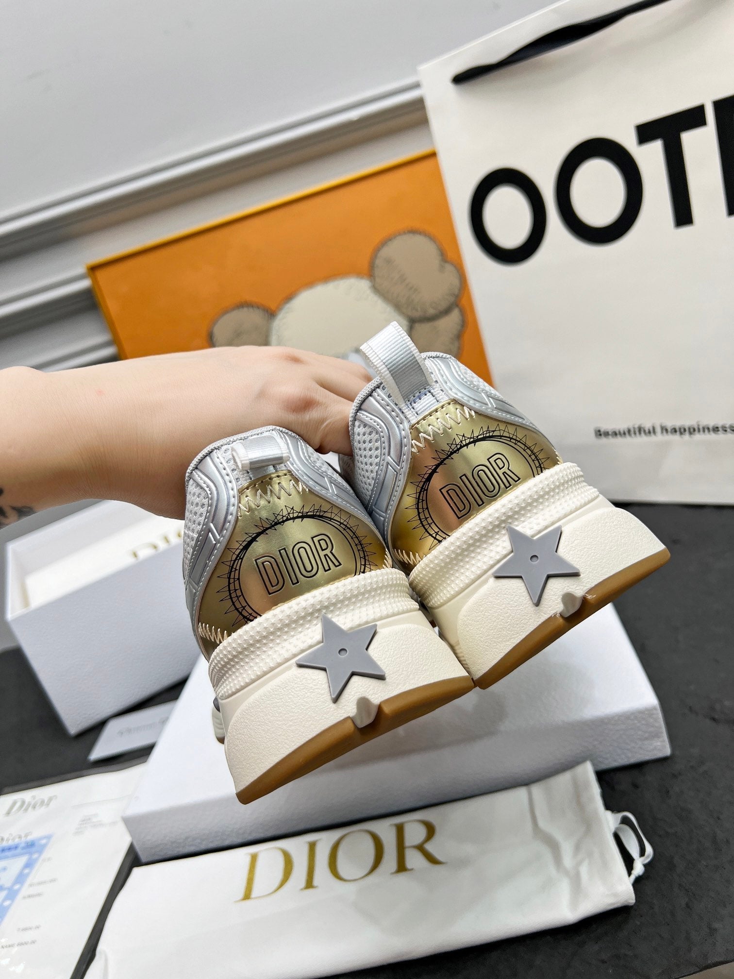 CD Chrono Sneaker Grey Gold Mesh Fabric And Calfskin