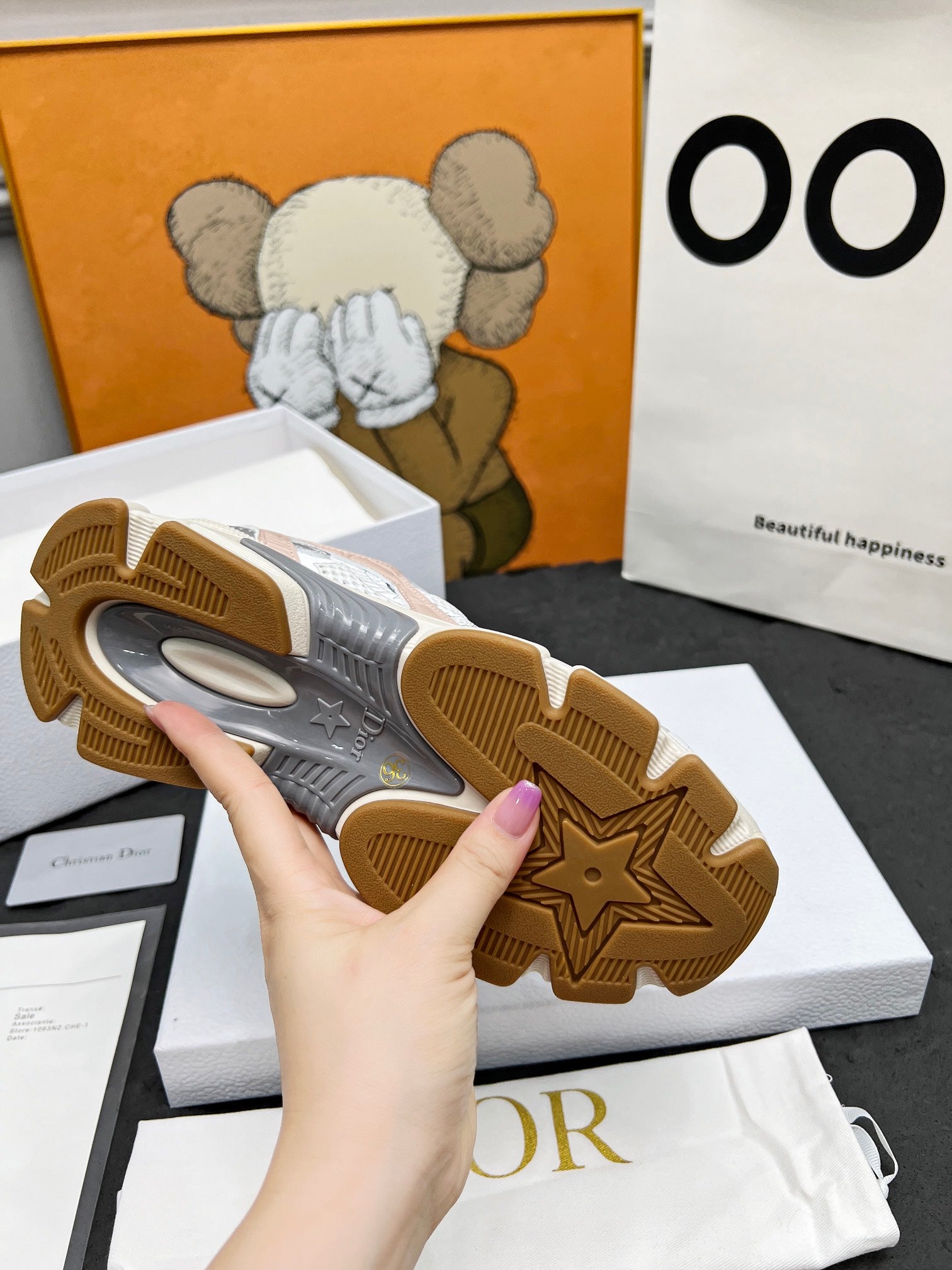 CD Chrono Sneaker Grey Beige Mesh Fabric And Calfskin