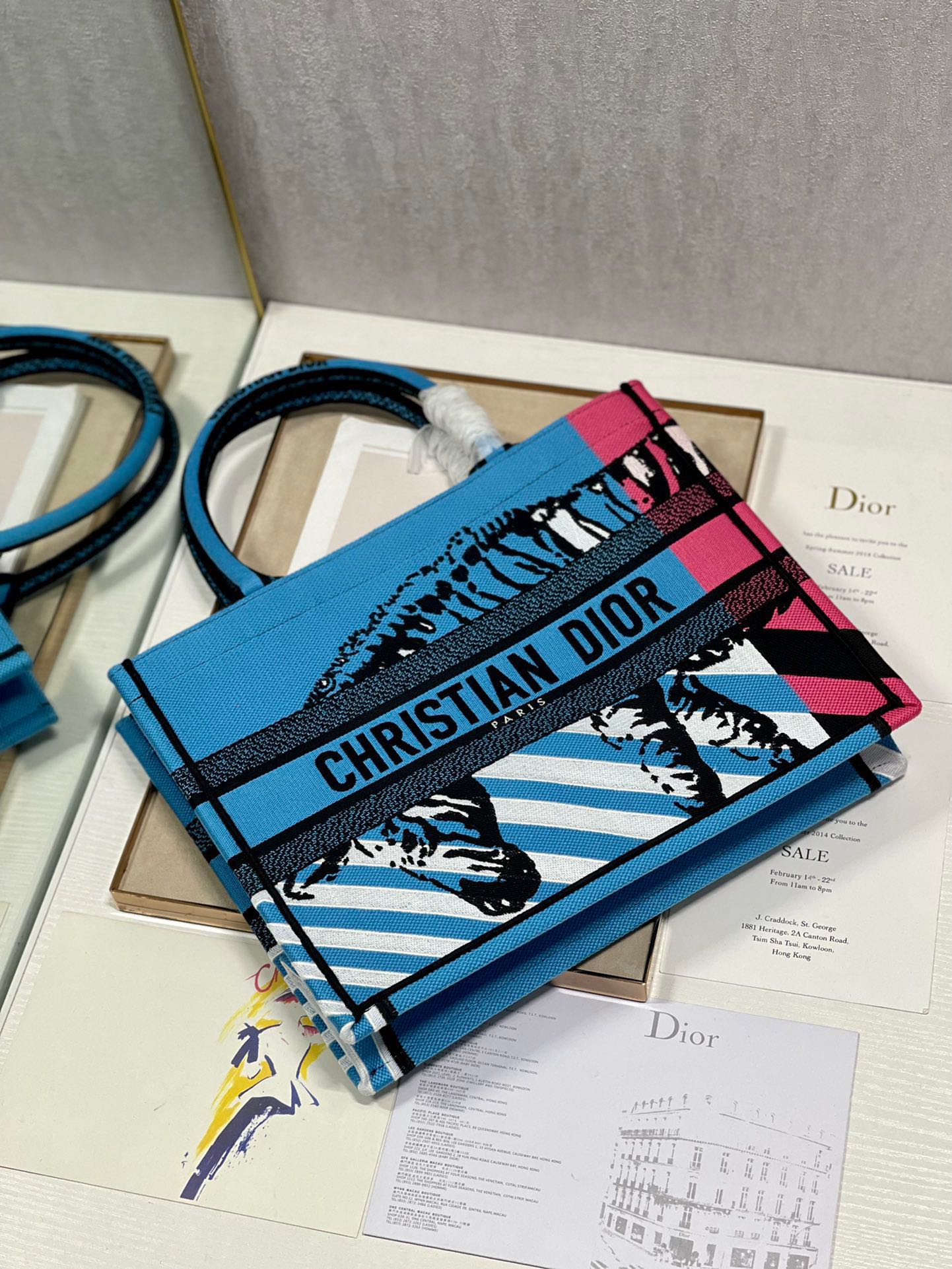 CD Zebra Book Tote  Bag Blue Canvas 336519