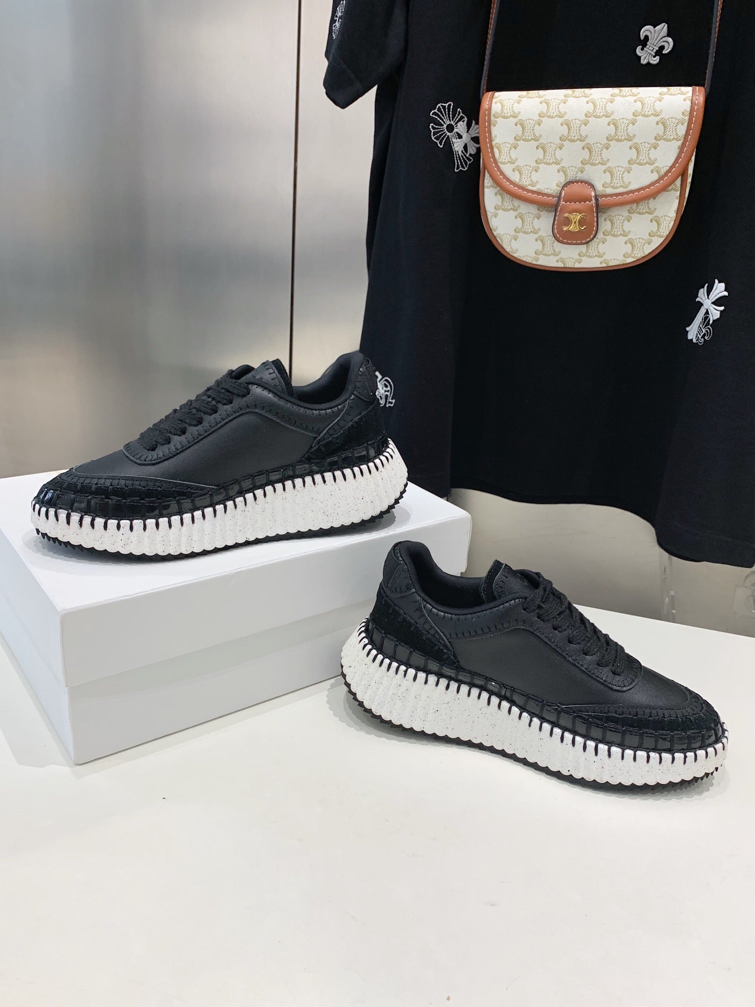 CHLOÃ‰ NAMA SNEAKER 5 CM IN BLACK CALFSKIN