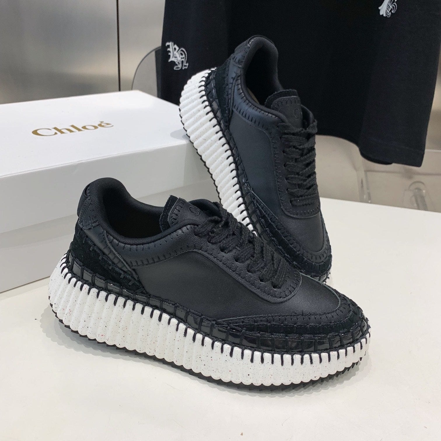 CHLOÃ‰ NAMA SNEAKER 5 CM IN BLACK CALFSKIN