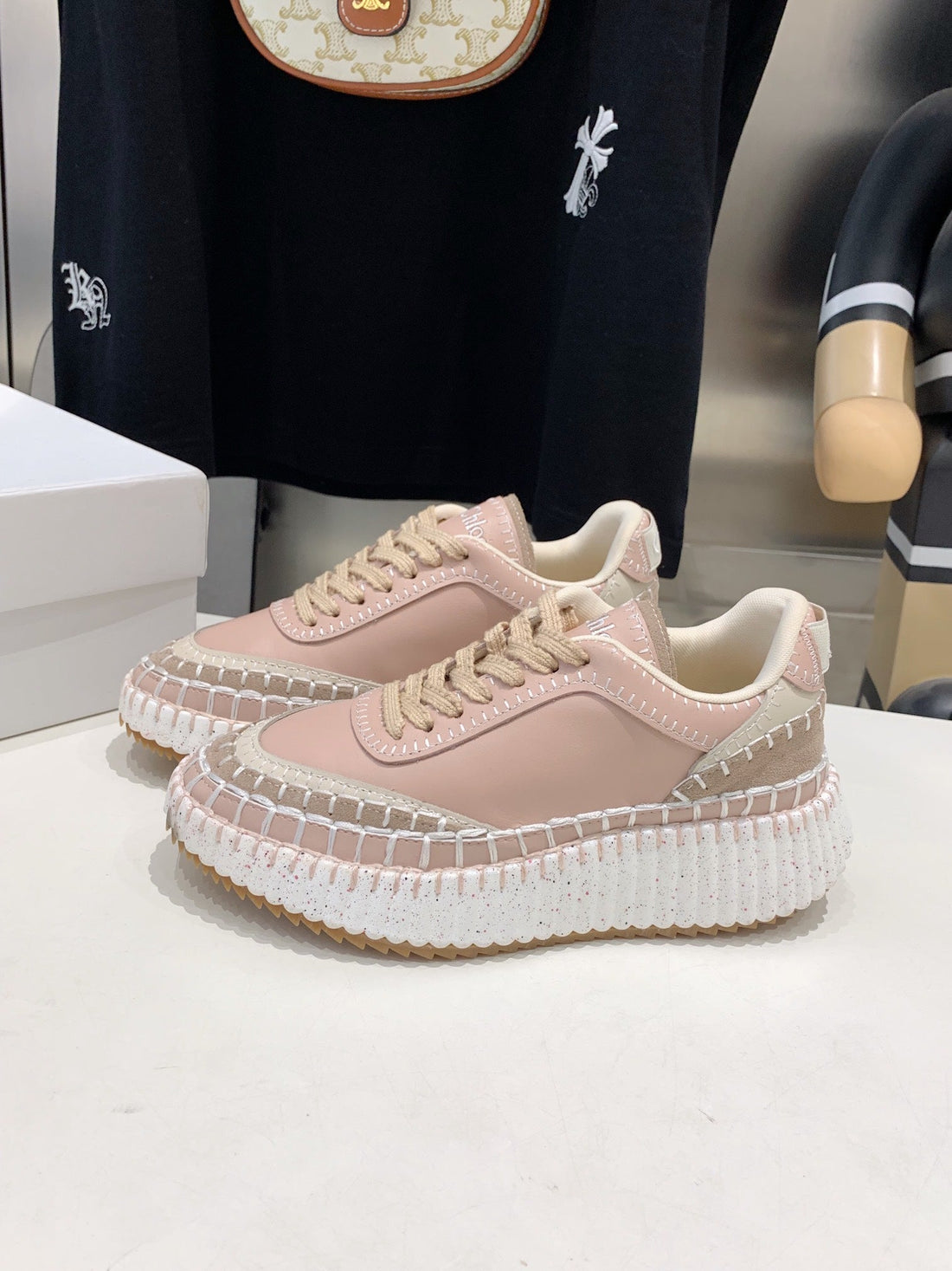 CHLOÃ‰ NAMA SNEAKER 5 CM IN LIGHT PINK CALFSKIN