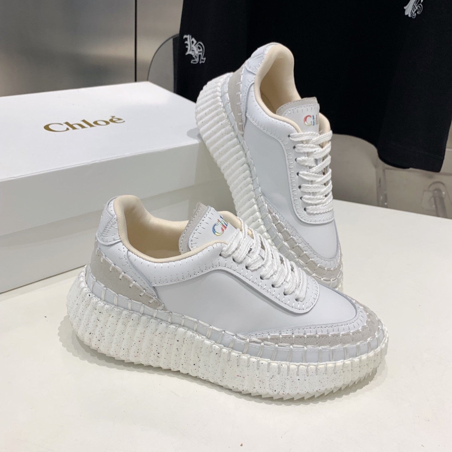 CHLOÃ‰ NAMA SNEAKER 5 CM IN WHITE CALFSKIN