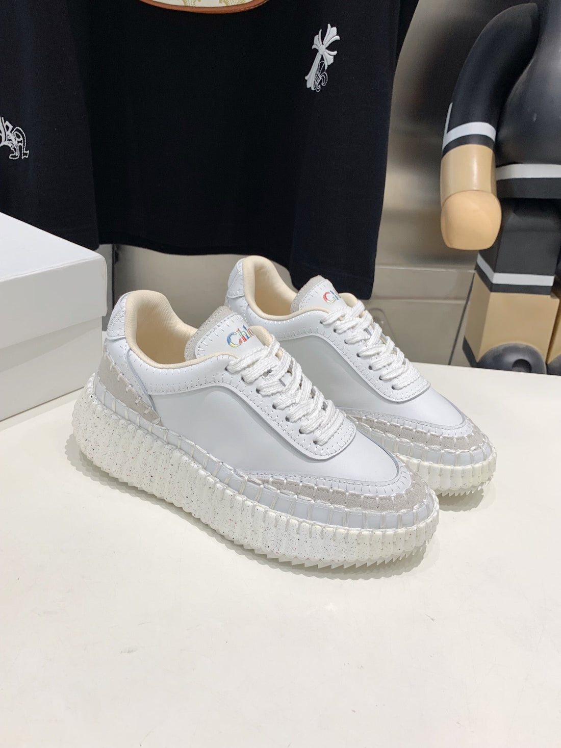 CHLOÃ‰ NAMA SNEAKER 5 CM IN WHITE CALFSKIN