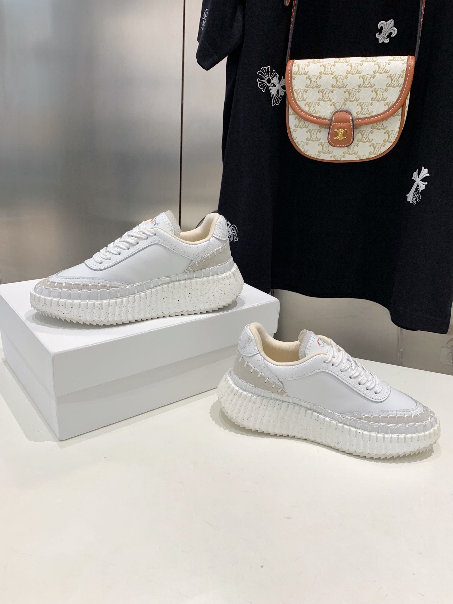 CHLOÃ‰ NAMA SNEAKER 5 CM IN WHITE CALFSKIN