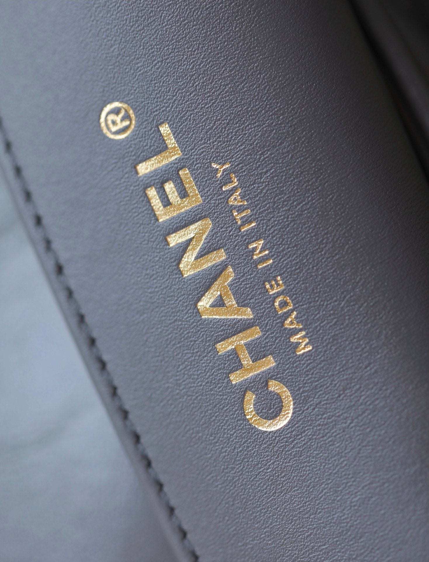 cc 24a flap bag 20cm top handle grey lambskin gold hardware