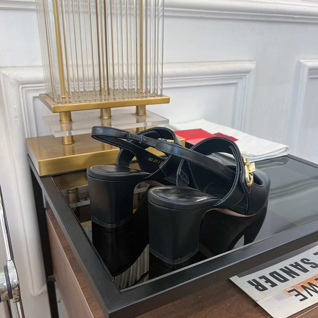 MARY-JANE VLOGO LOCKER SLINGBACK PUMPS BLACK SHEEPSKIN 60 MM