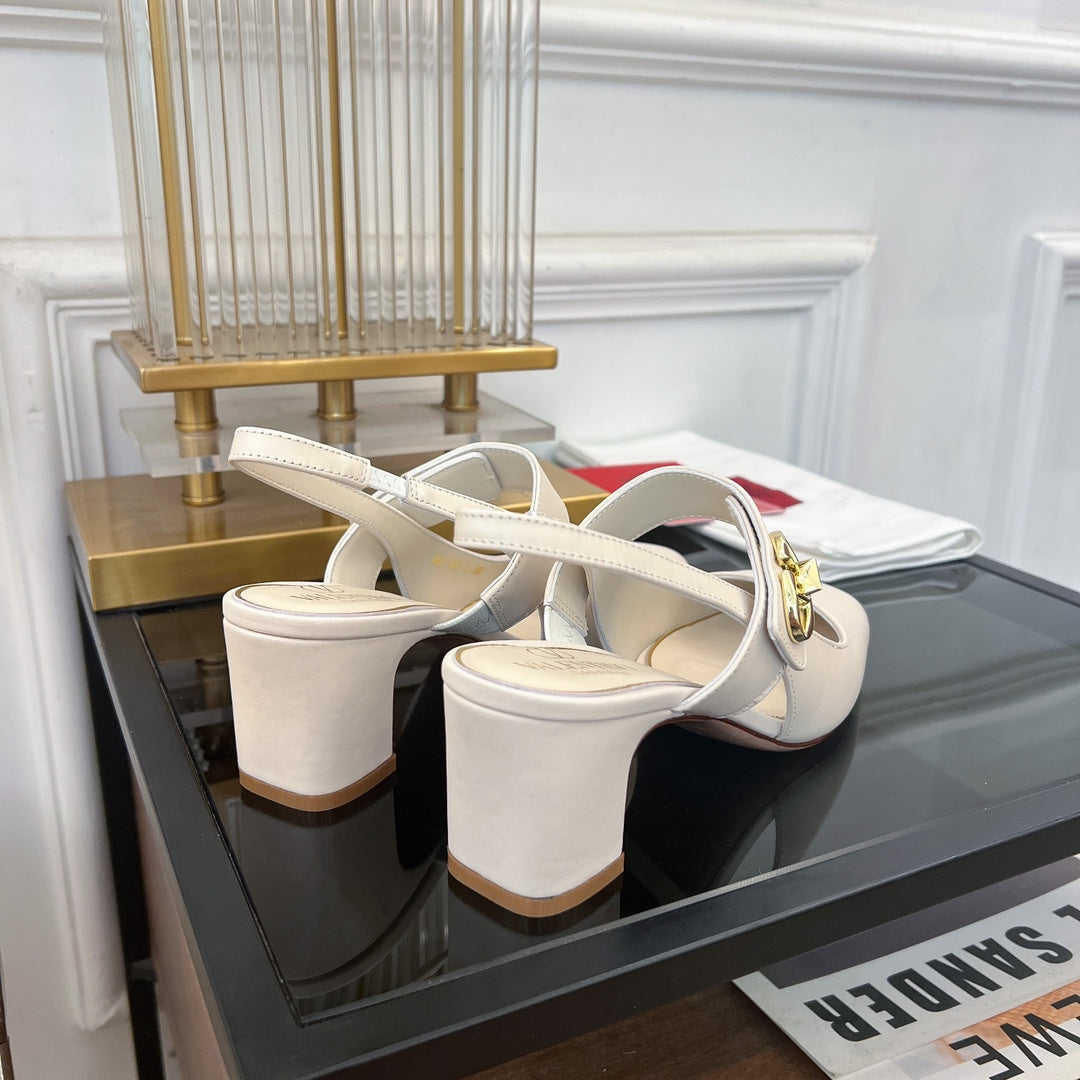 MARY-JANE VLOGO LOCKER SLINGBACK PUMPS WHITE SHEEPSKIN 60 MM