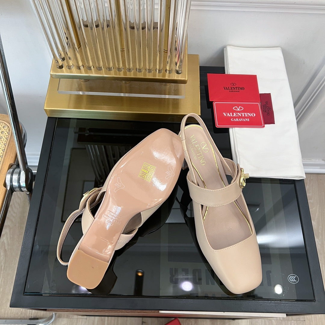 MARY-JANE VLOGO LOCKER SLINGBACK PUMPS BEIGE TAN SHEEPSKIN 60 MM