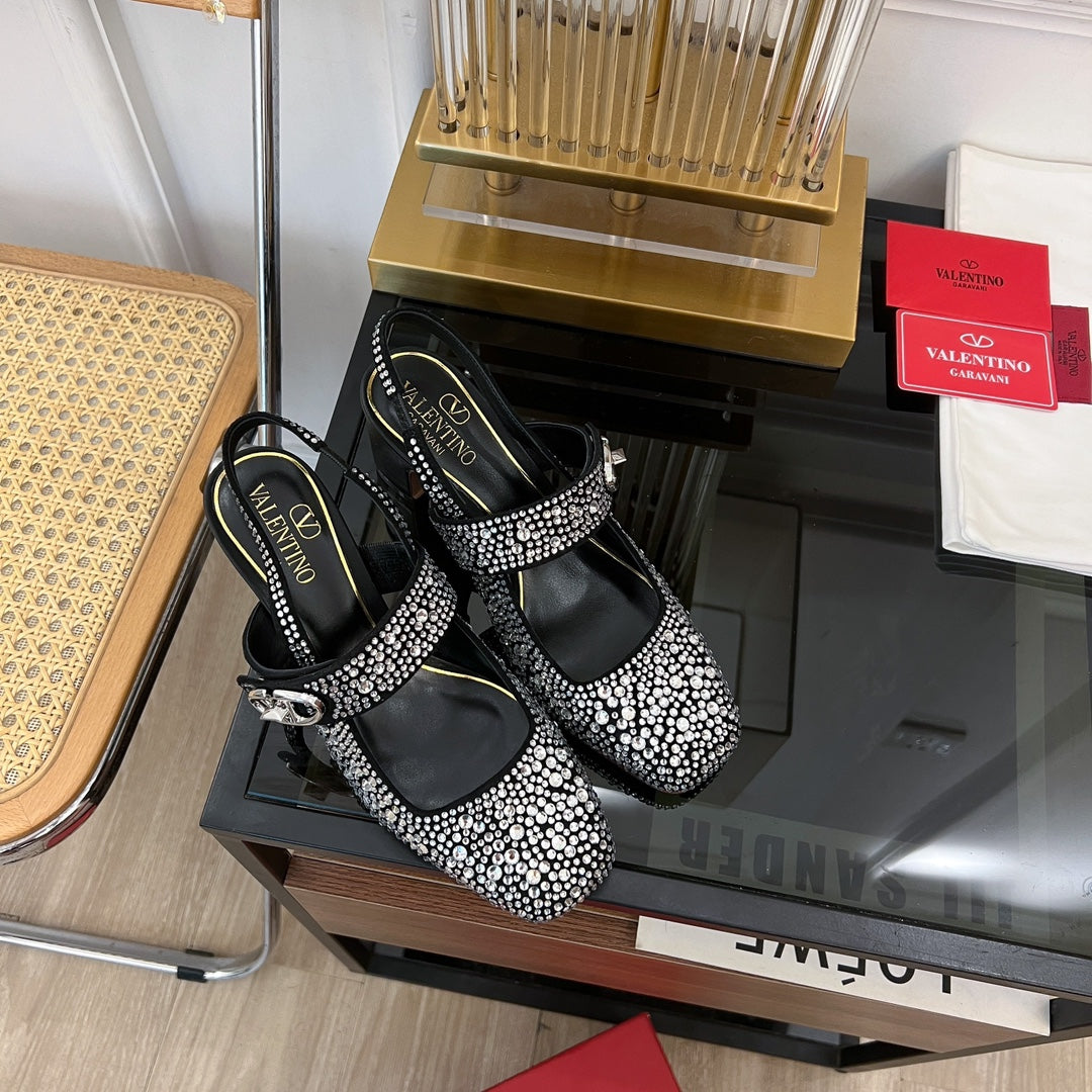 MARY-JANE VLOGO LOCKER SLINGBACK PUMPS BLACK SHEEPSKIN WITH 60MM CRYSTALS