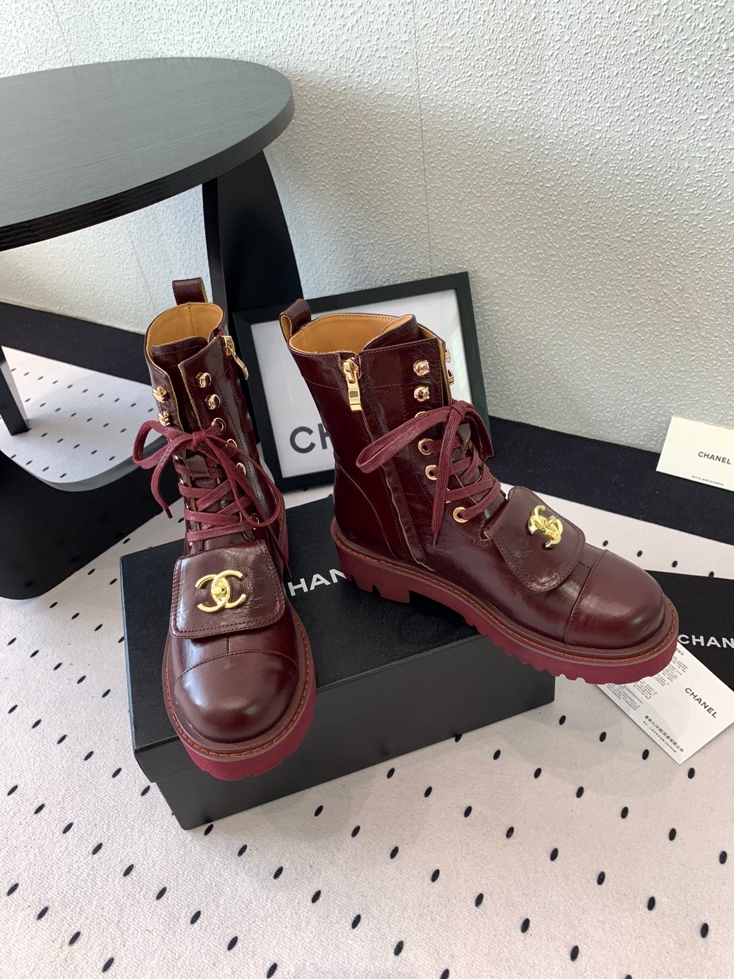 CC Short Boots In Burgundy Logo Print Lambskin  938058