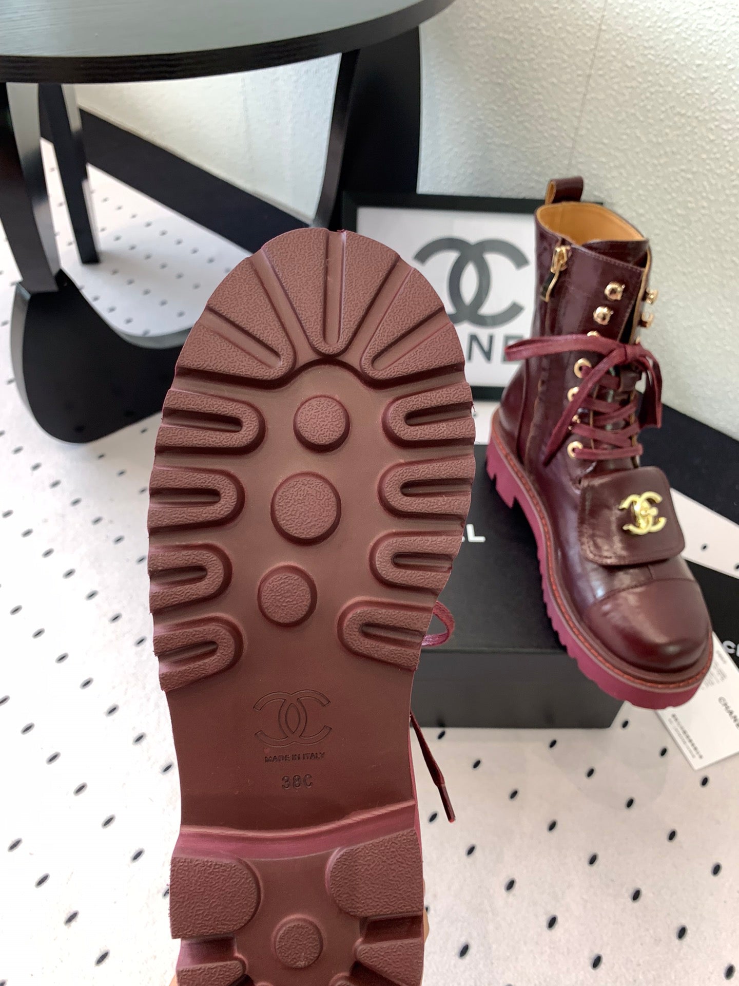 CC Short Boots In Burgundy Logo Print Lambskin  938058