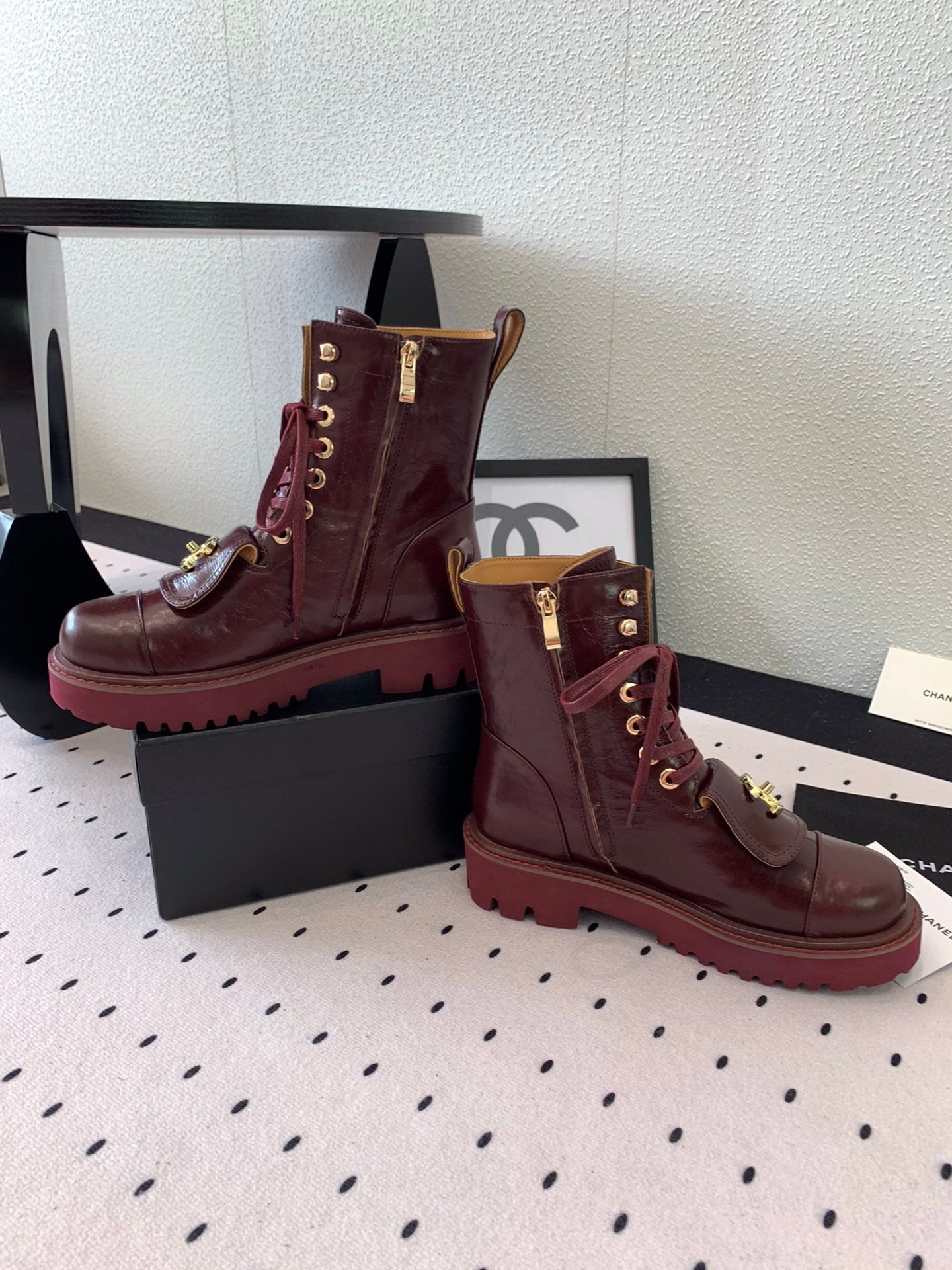CC Short Boots In Burgundy Logo Print Lambskin  938058