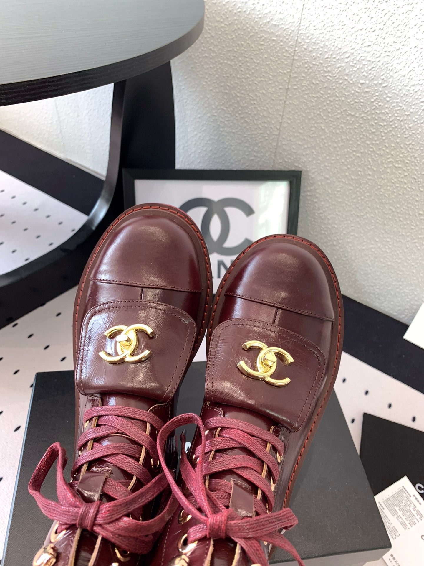 CC Short Boots In Burgundy Logo Print Lambskin  938058