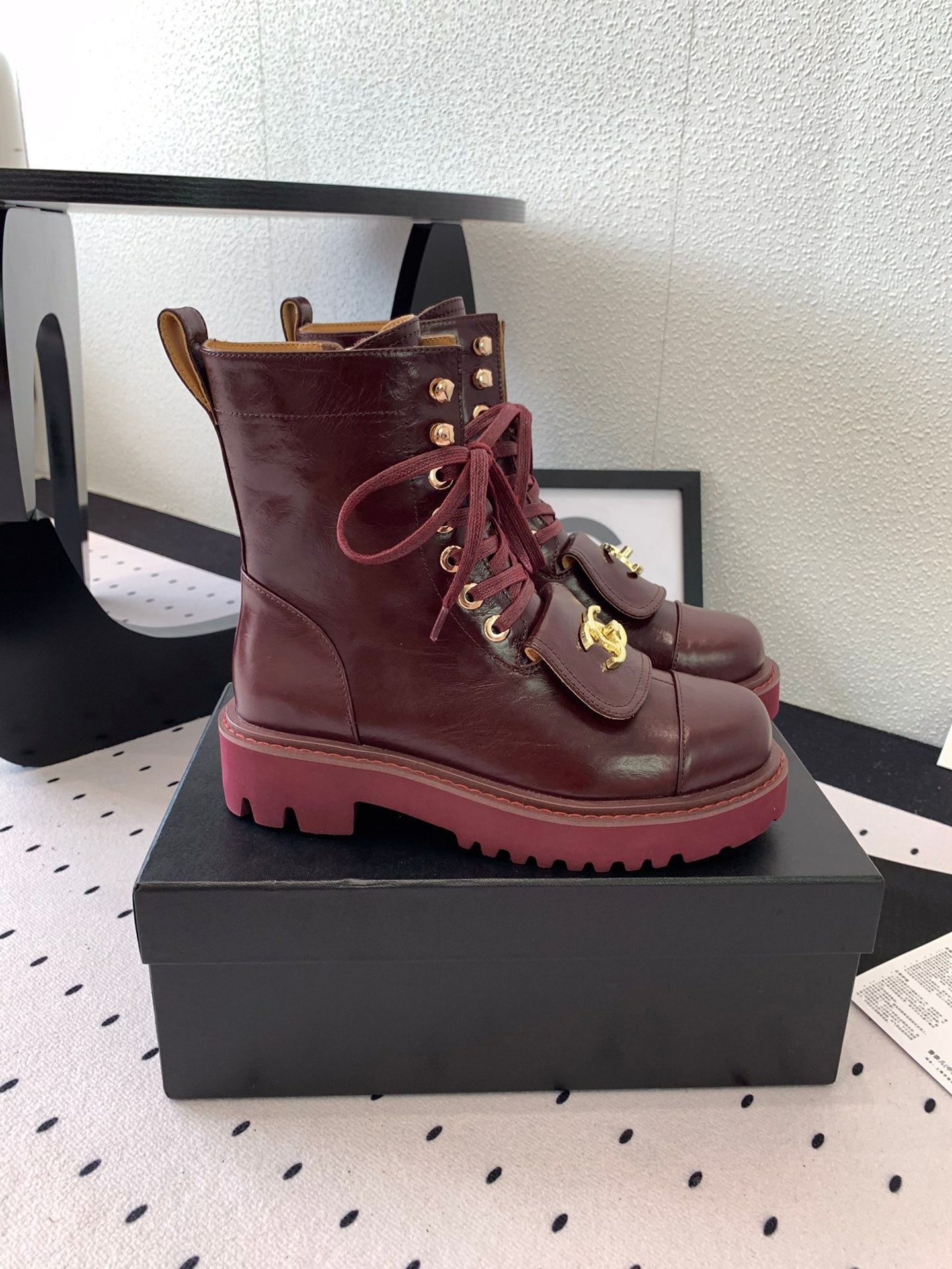 CC Short Boots In Burgundy Logo Print Lambskin  938058