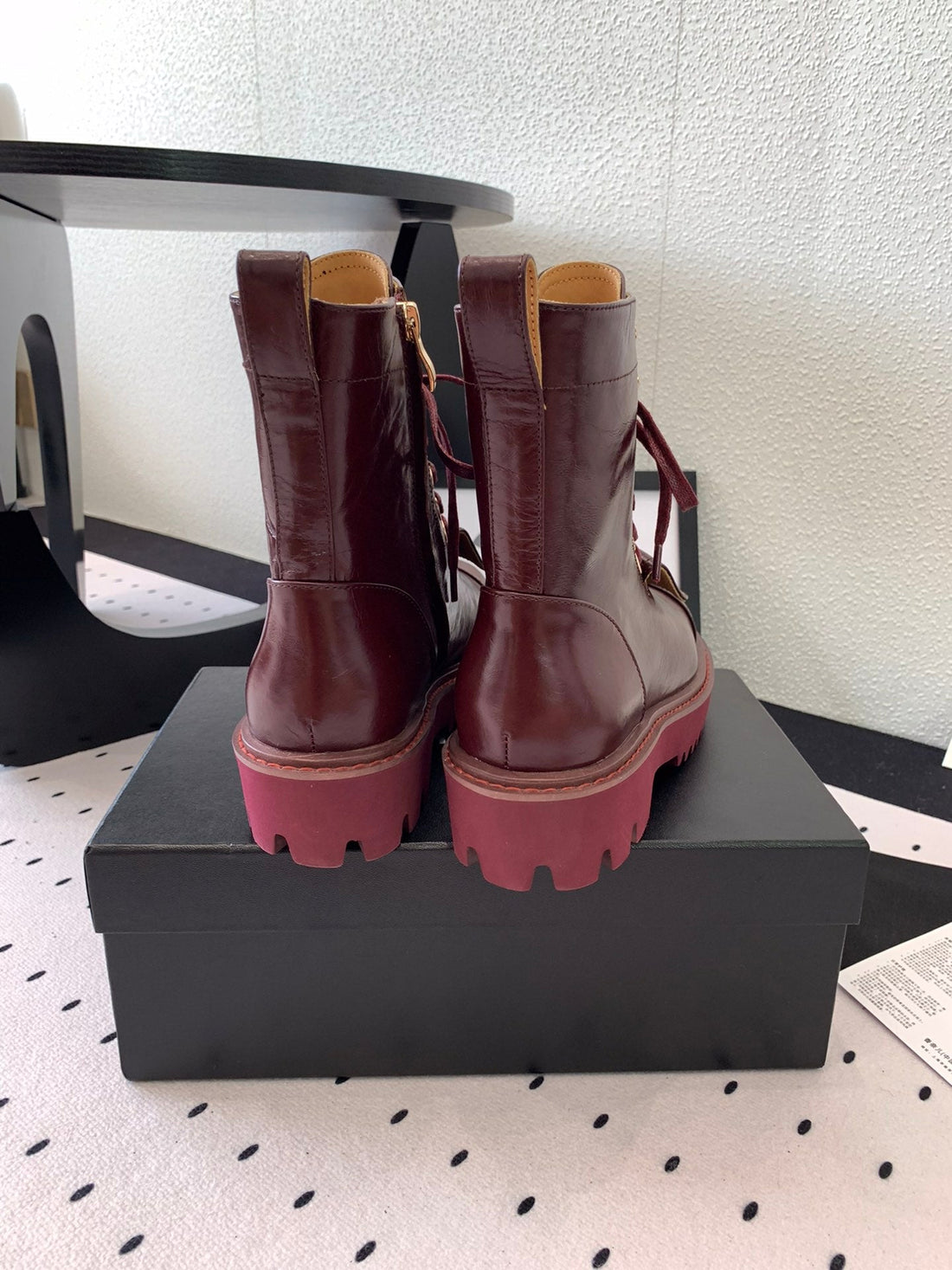 CC Short Boots In Burgundy Logo Print Lambskin  938058