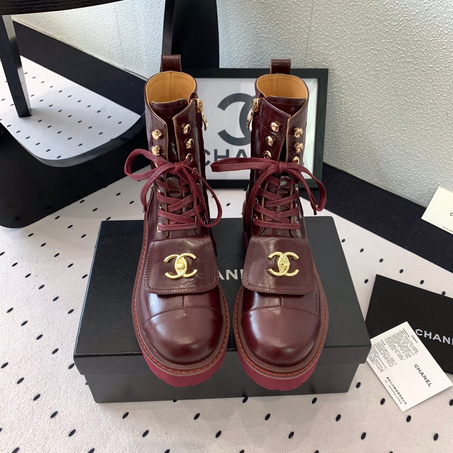 CC Short Boots In Burgundy Logo Print Lambskin  938058