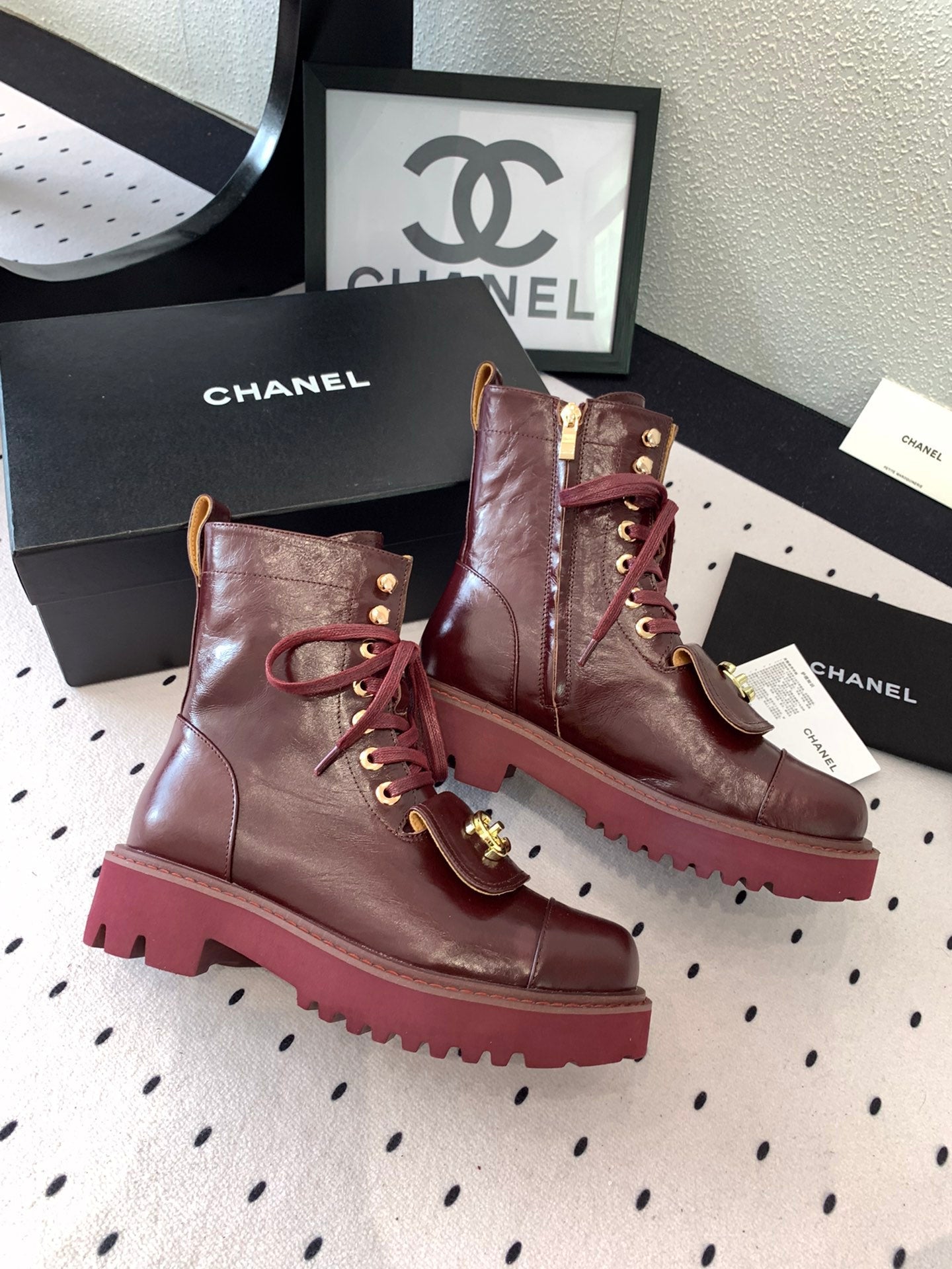 CC Short Boots In Burgundy Logo Print Lambskin  938058