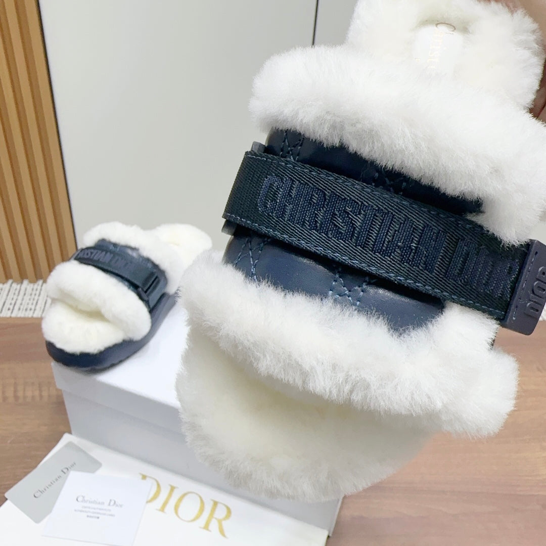 CD Dioriviera Dio(r)evolution Slide Deep Blue White Quilted Fleece Lining And Lambskin