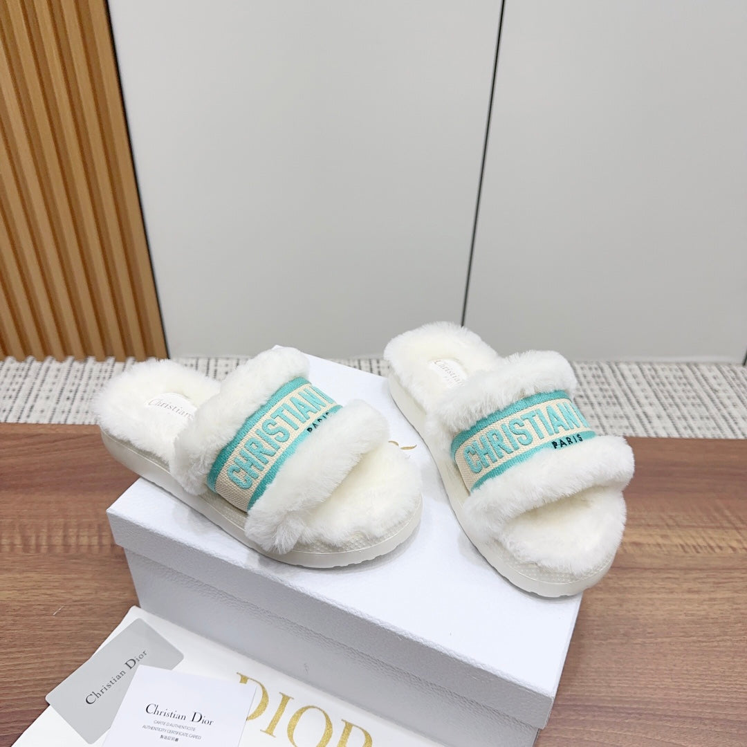 CD Dway Slide White Jade Green Fleece Lining And Canvas Fabric