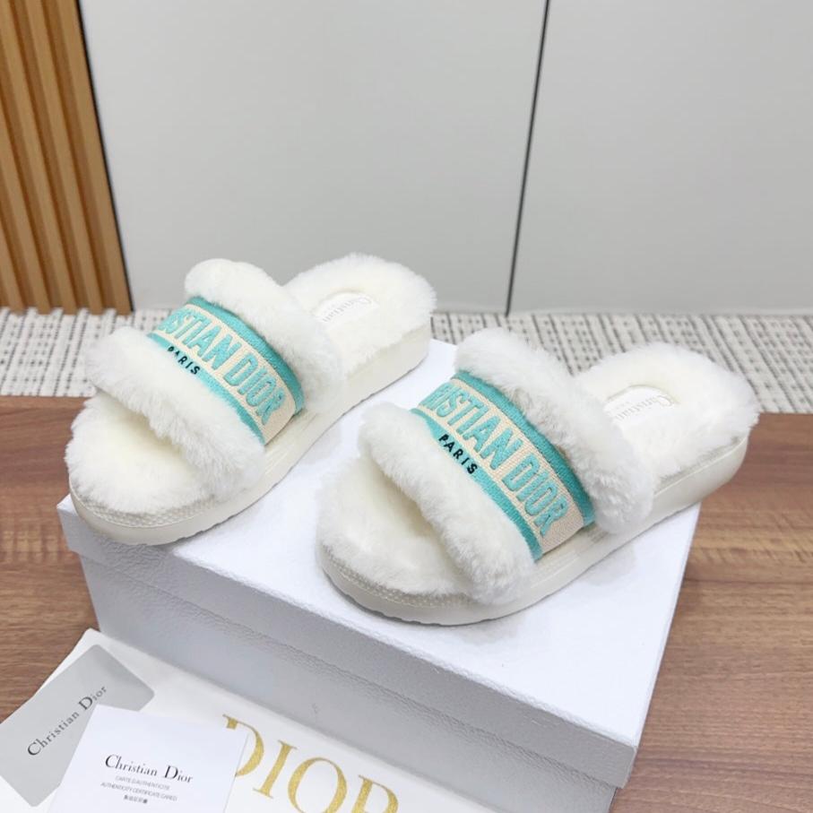 CD Dway Slide White Jade Green Fleece Lining And Canvas Fabric