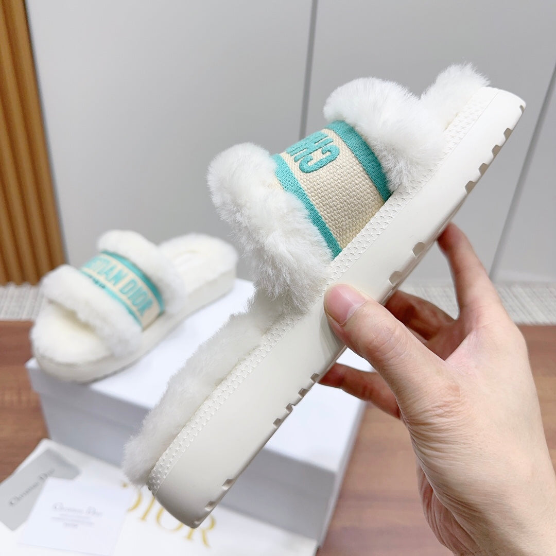 CD Dway Slide White Jade Green Fleece Lining And Canvas Fabric